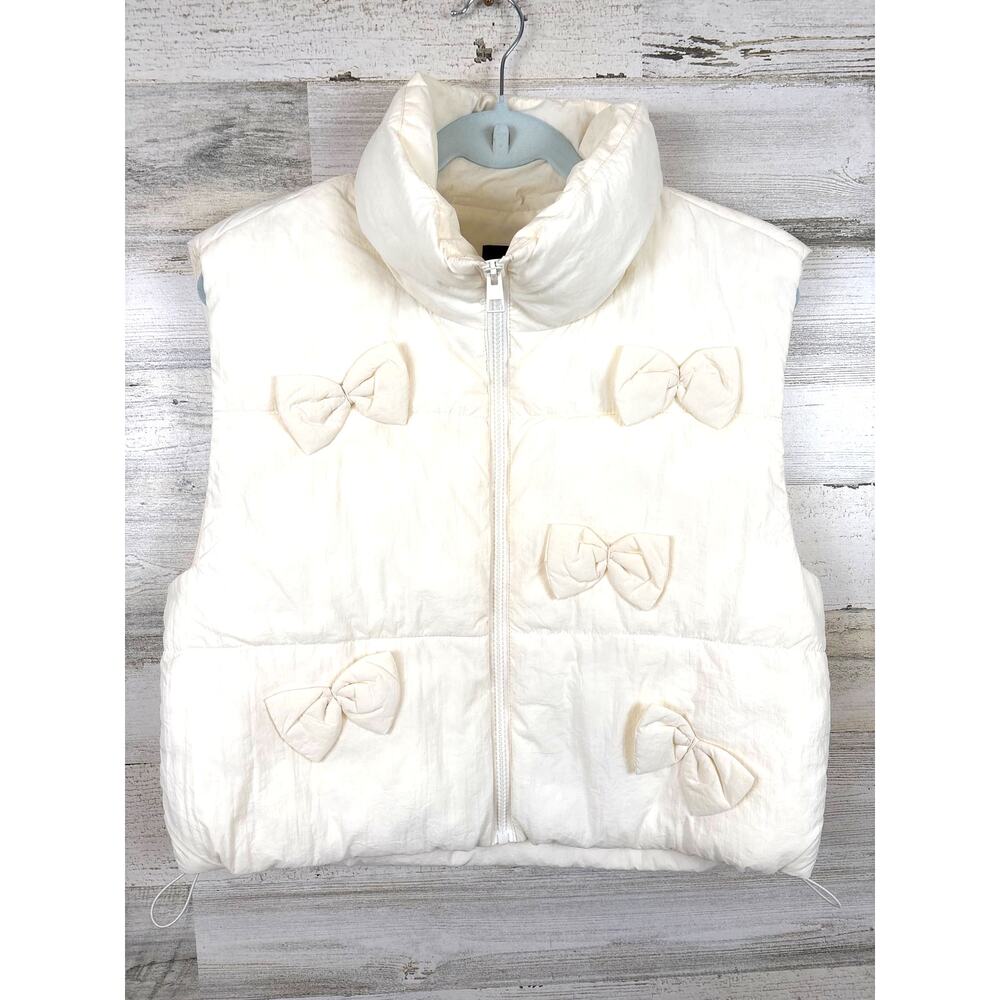 Love Tree Womens L Cream Bow Tie Cropped Vest Nylon Cute Feminie NEW